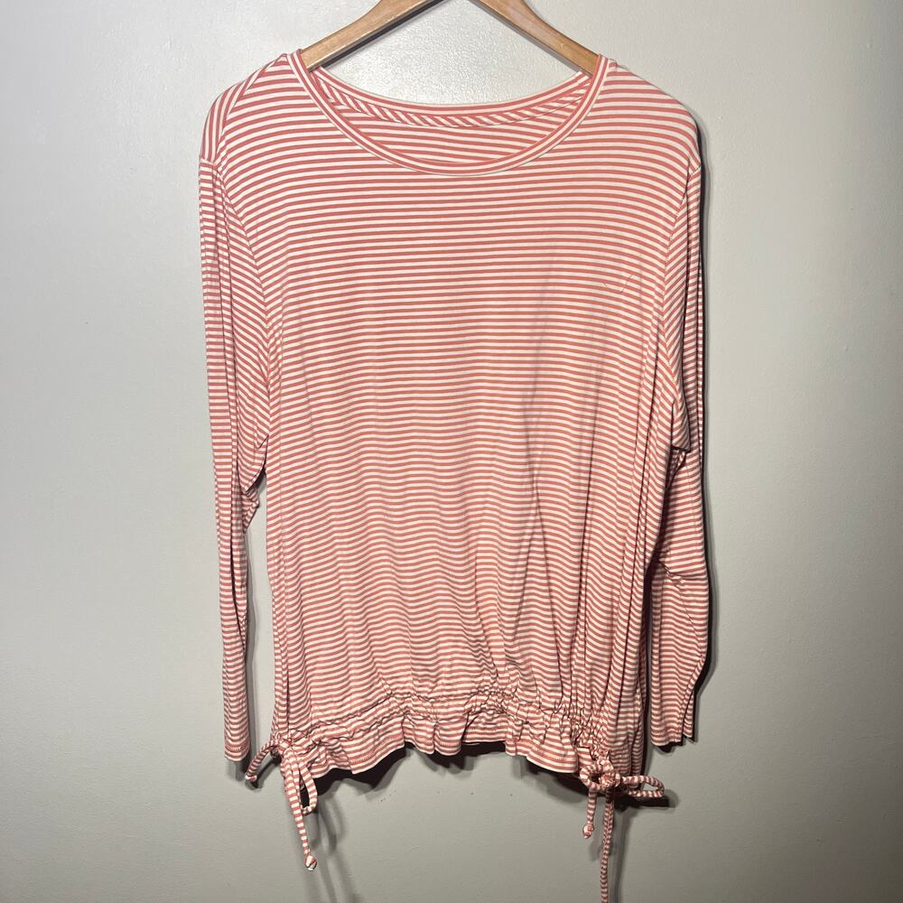 Any Body Tunic Top Knit Coral White Striped Side Tie Spring Comfy Casual 1X